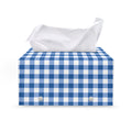 Sapphire Blue Check Pattern Print Leather Tissue Box Cover