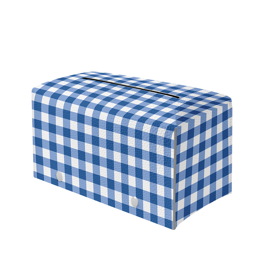 Sapphire Blue Check Pattern Print Leather Tissue Box Cover