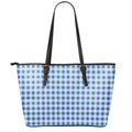 Sapphire Blue Check Pattern Print Leather Tote Bag With Zipper
