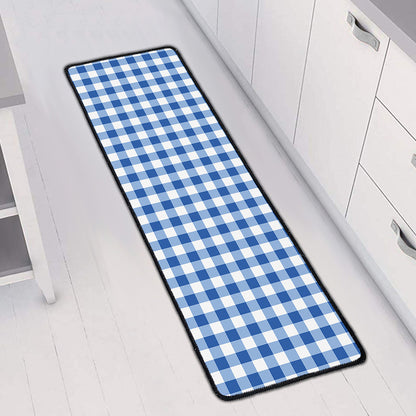Sapphire Blue Check Pattern Print Long Kitchen Mat