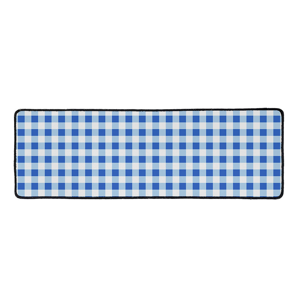 Sapphire Blue Check Pattern Print Long Kitchen Mat