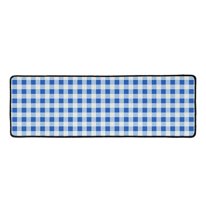Sapphire Blue Check Pattern Print Long Kitchen Mat
