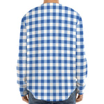 Sapphire Blue Check Pattern Print Long Sleeve Baseball Jersey