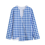 Sapphire Blue Check Pattern Print Long Sleeve Short Coat