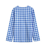 Sapphire Blue Check Pattern Print Long Sleeve Short Coat