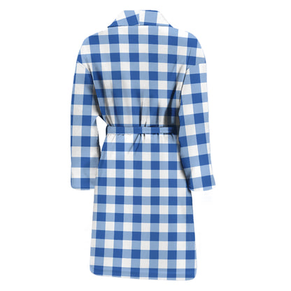 Sapphire Blue Check Pattern Print Men's Bathrobe