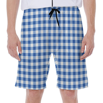 Sapphire Blue Check Pattern Print Men's Beach Shorts