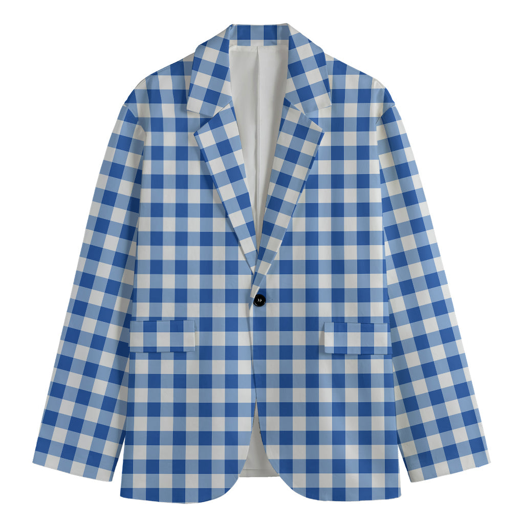 Sapphire Blue Check Pattern Print Men's Blazer
