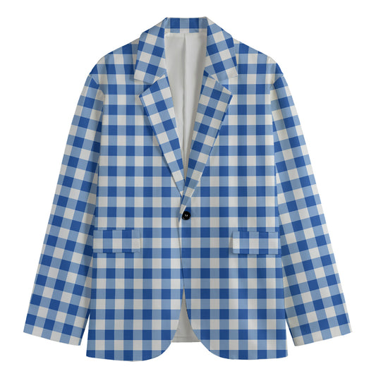Sapphire Blue Check Pattern Print Men's Blazer