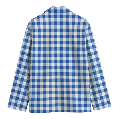 Sapphire Blue Check Pattern Print Men's Blazer