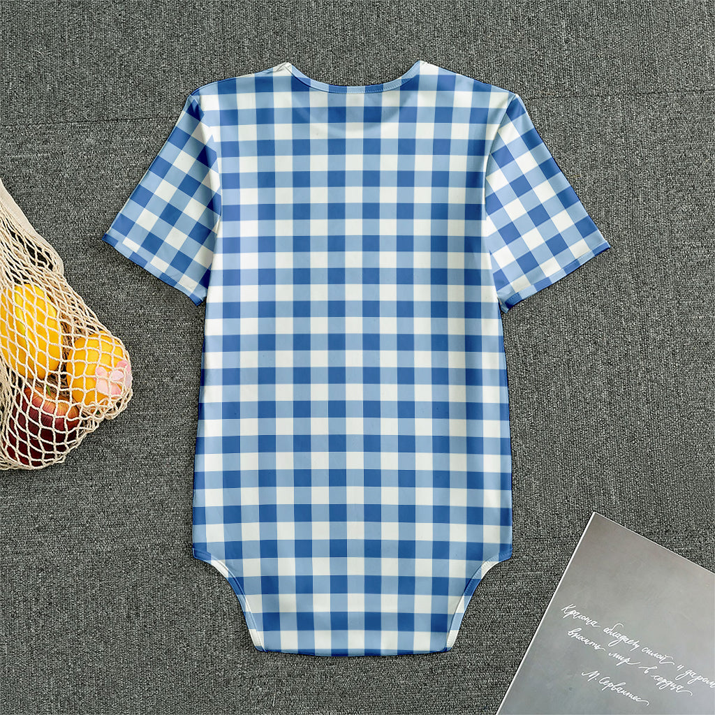 Sapphire Blue Check Pattern Print Men's Bodysuit