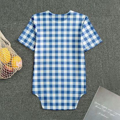 Sapphire Blue Check Pattern Print Men's Bodysuit