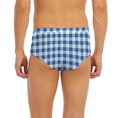 Sapphire Blue Check Pattern Print Men's Briefs