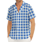 Sapphire Blue Check Pattern Print Men's Deep V-Neck Shirt