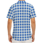 Sapphire Blue Check Pattern Print Men's Deep V-Neck Shirt