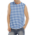 Sapphire Blue Check Pattern Print Men's Fitness Tank Top