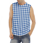 Sapphire Blue Check Pattern Print Men's Fitness Tank Top