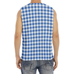 Sapphire Blue Check Pattern Print Men's Fitness Tank Top