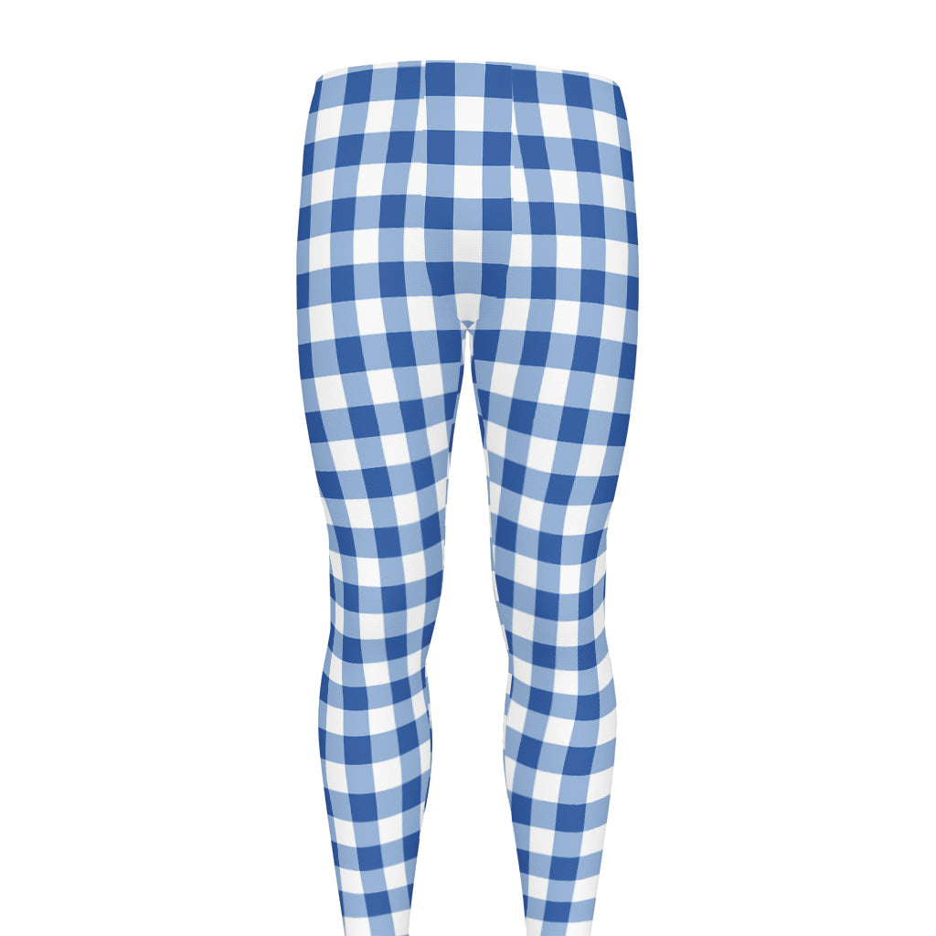 Sapphire Blue Check Pattern Print Men's leggings