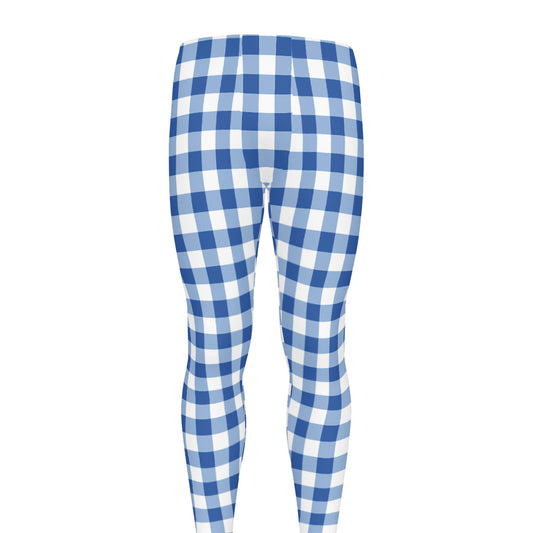 Sapphire Blue Check Pattern Print Men's leggings