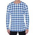 Sapphire Blue Check Pattern Print Men's Long Sleeve T-Shirt