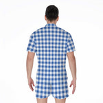 Sapphire Blue Check Pattern Print Men's Rompers
