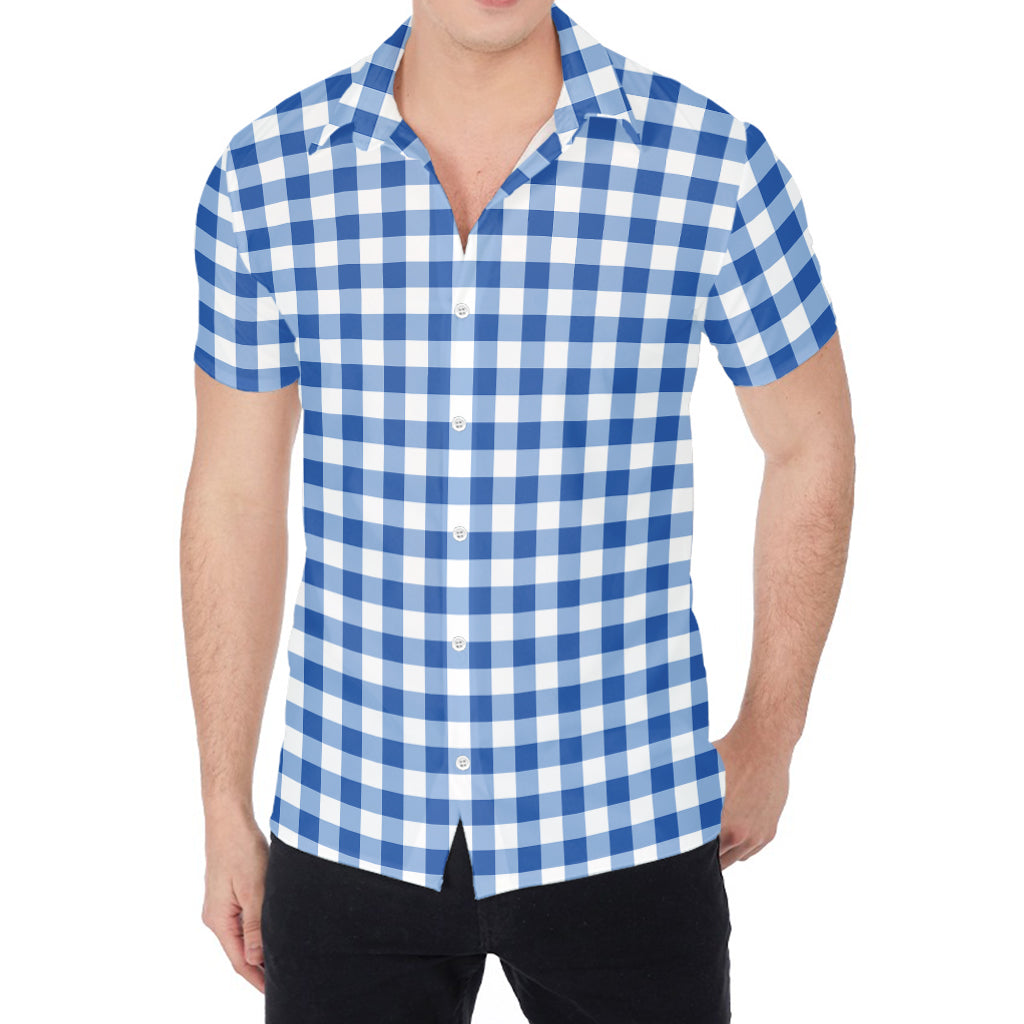 Sapphire Blue Check Pattern Print Men's Shirt