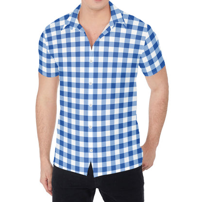 Sapphire Blue Check Pattern Print Men's Shirt