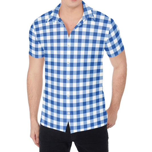 Sapphire Blue Check Pattern Print Men's Shirt