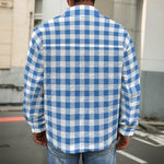 Sapphire Blue Check Pattern Print Men's Shirt Jacket