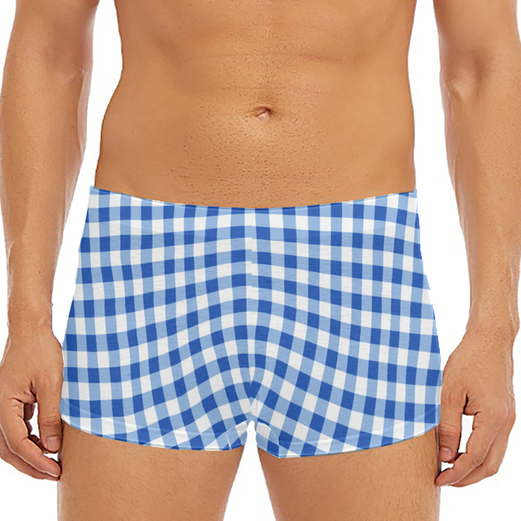 Sapphire Blue Check Pattern Print Men's Short Boxer Briefs