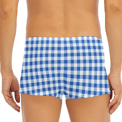 Sapphire Blue Check Pattern Print Men's Short Boxer Briefs