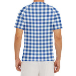 Sapphire Blue Check Pattern Print Men's Short Sleeve Rash Guard