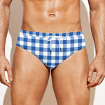 Sapphire Blue Check Pattern Print Men's Swim Briefs