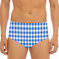 Sapphire Blue Check Pattern Print Men's Triangle Swim Briefs