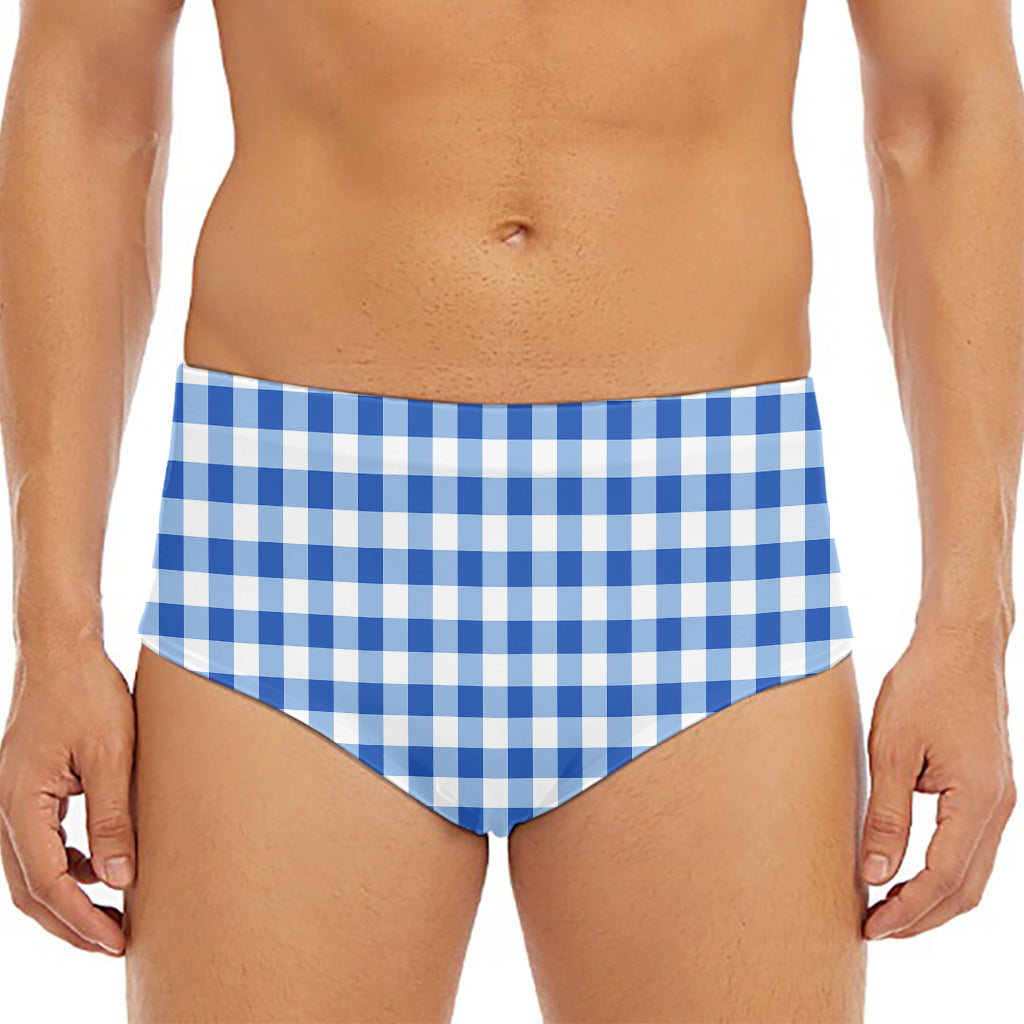 Sapphire Blue Check Pattern Print Men's Triangle Swim Briefs