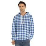 Sapphire Blue Check Pattern Print Men's Velvet Pullover Hoodie