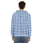 Sapphire Blue Check Pattern Print Men's Velvet Pullover Hoodie