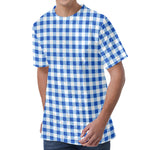 Sapphire Blue Check Pattern Print Men's Velvet T-Shirt