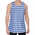 Sapphire Blue Check Pattern Print Men's Velvet Tank Top