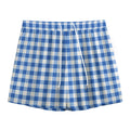 Sapphire Blue Check Pattern Print Mesh Shorts