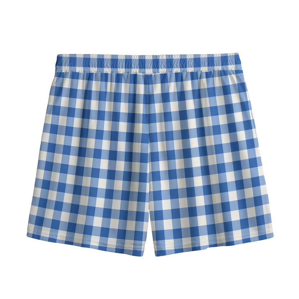 Sapphire Blue Check Pattern Print Mesh Shorts