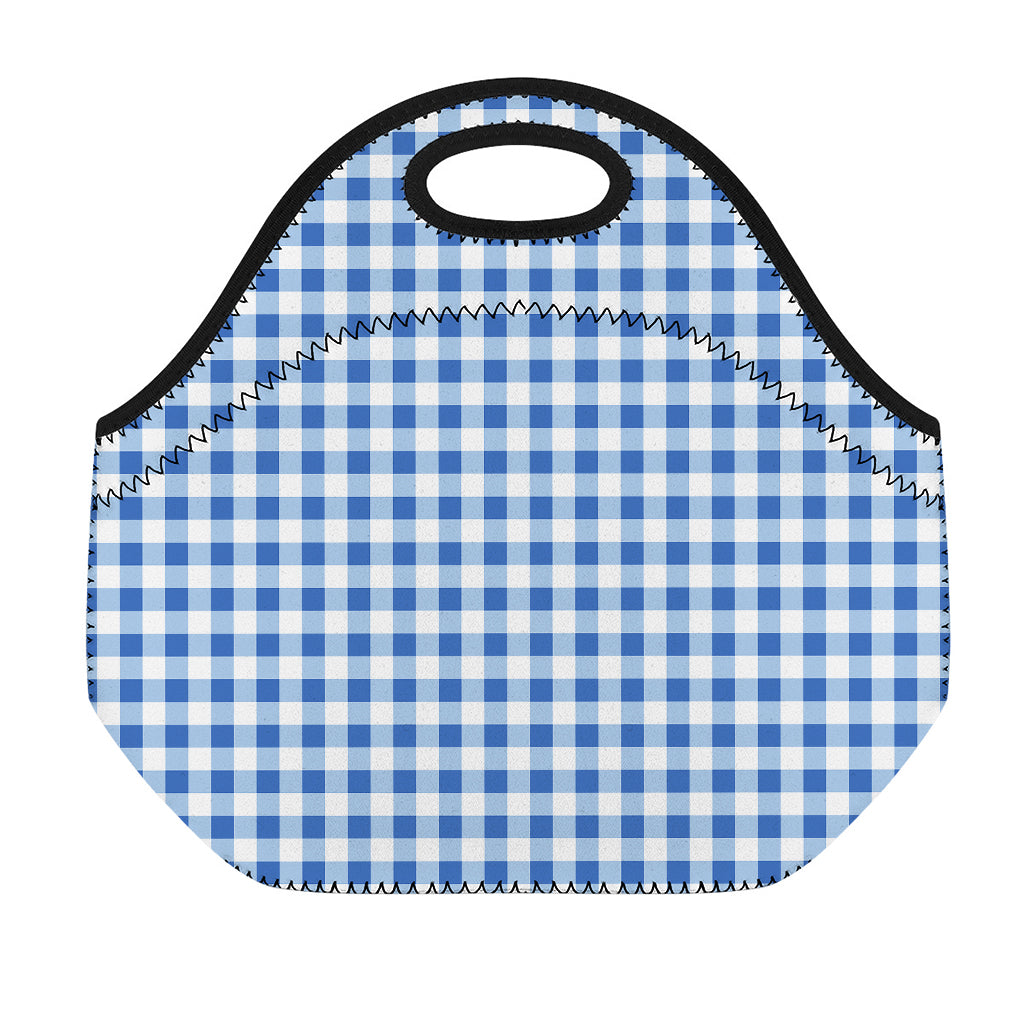 Sapphire Blue Check Pattern Print Neoprene Lunch Bag