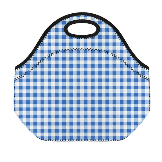Sapphire Blue Check Pattern Print Neoprene Lunch Bag