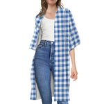 Sapphire Blue Check Pattern Print Open Front Beach Cover Up