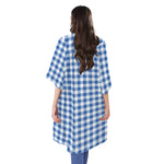 Sapphire Blue Check Pattern Print Open Front Beach Cover Up