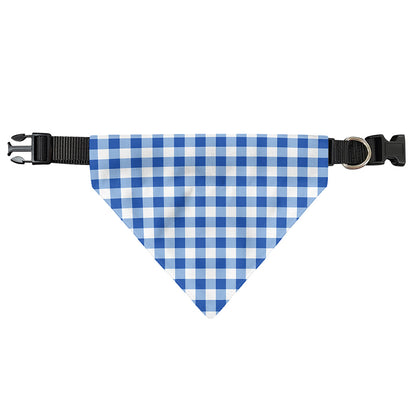 Sapphire Blue Check Pattern Print Over The Collar Dog Bandana