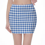 Sapphire Blue Check Pattern Print Pencil Mini Skirt