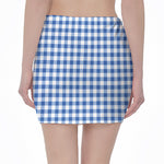 Sapphire Blue Check Pattern Print Pencil Mini Skirt