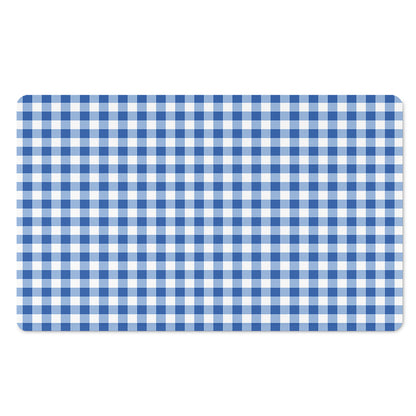 Sapphire Blue Check Pattern Print Polyester Doormat